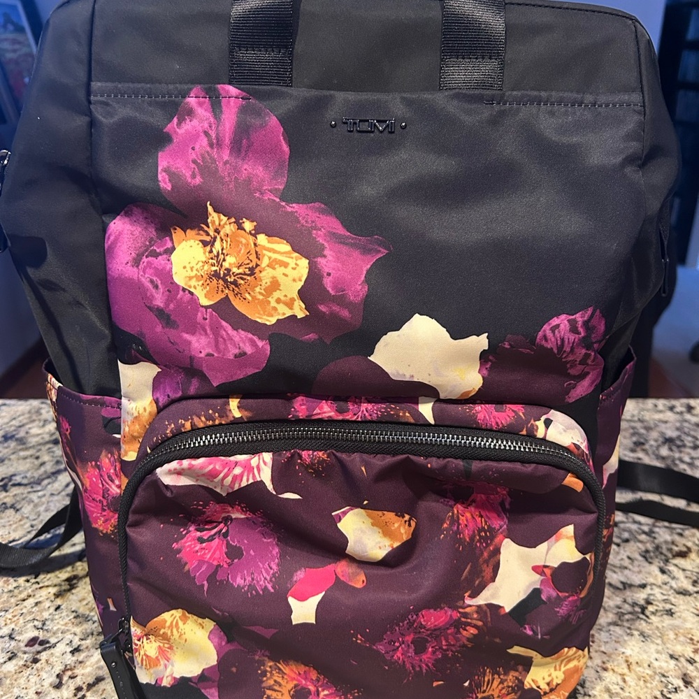 TUMI Women's Backpack - Black and Purple Floral